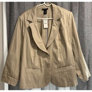 Lane Bryant Blazer Womens Plus Size 24 Tan Jacket 2 Button Mock Pockets‎  NWT